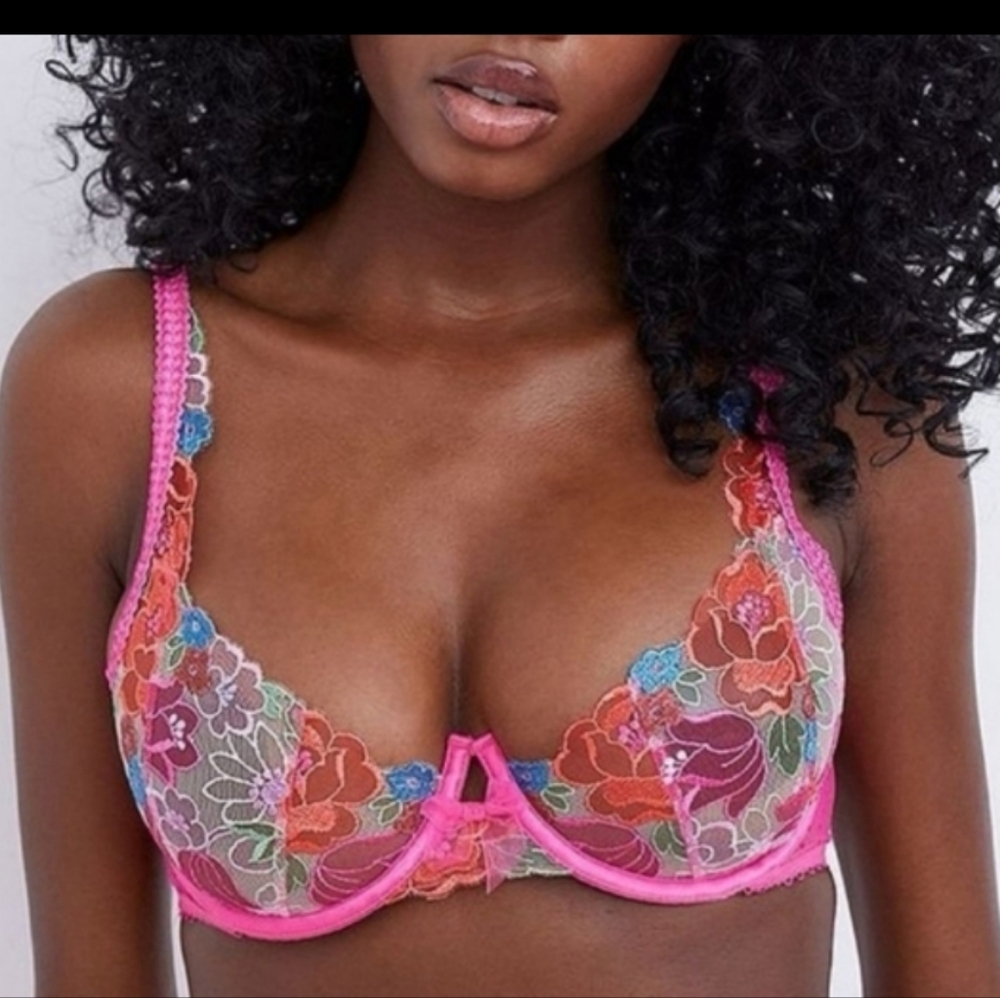 New!For Love and Lemons Luella Underwire Bra Fuchsia Pink Floral Lace.